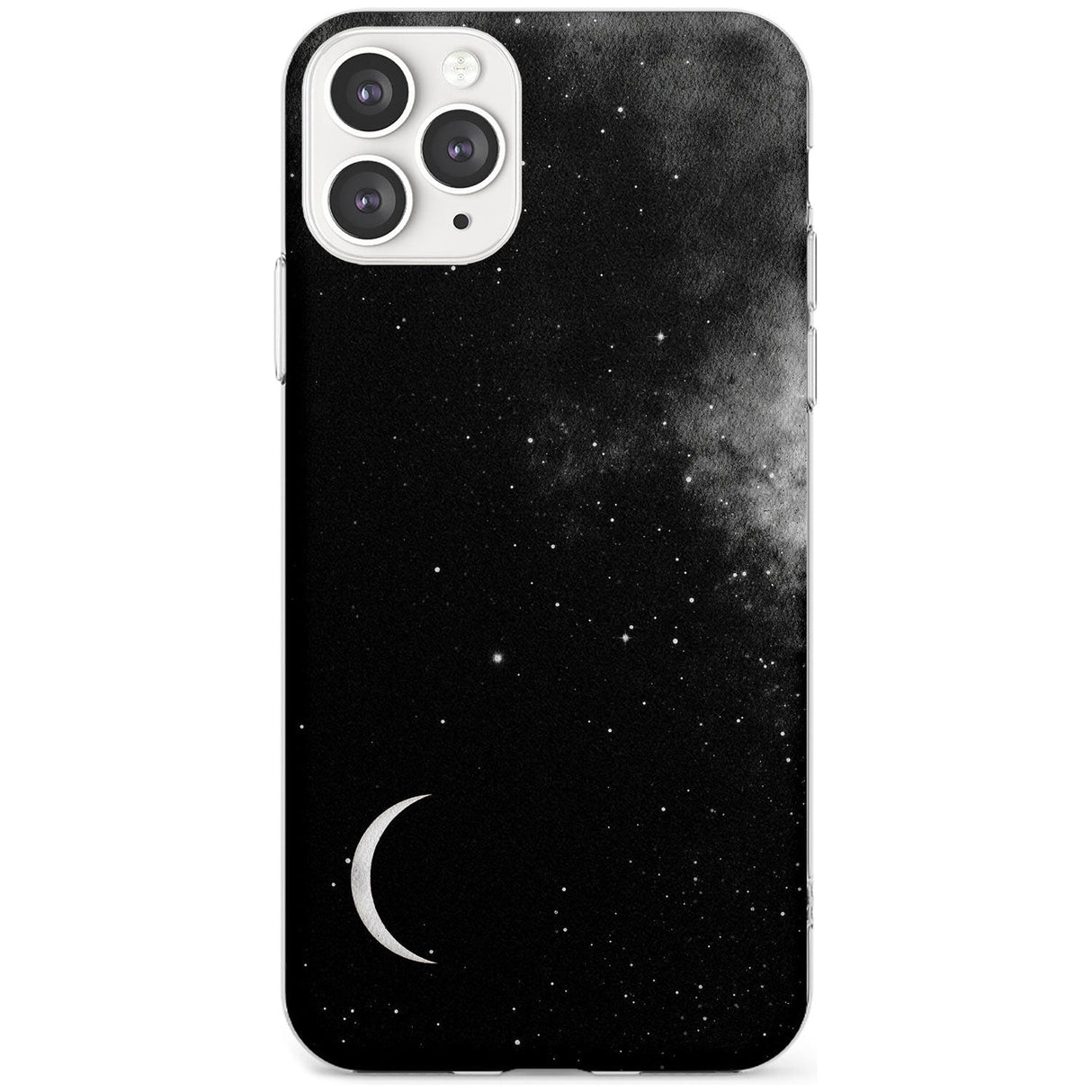 Night Sky Galaxies: Crescent Moon Phone Case iPhone 11 Pro Max / Clear Case,iPhone 11 Pro / Clear Case,iPhone 12 Pro Max / Clear Case,iPhone 12 Pro / Clear Case Blanc Space