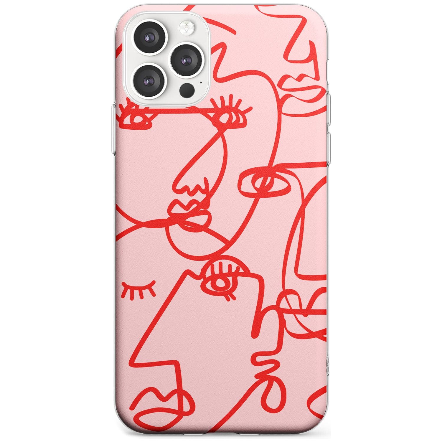 Continuous Line Faces: Red on Pink Black Impact Phone Case for iPhone 11 Pro Max