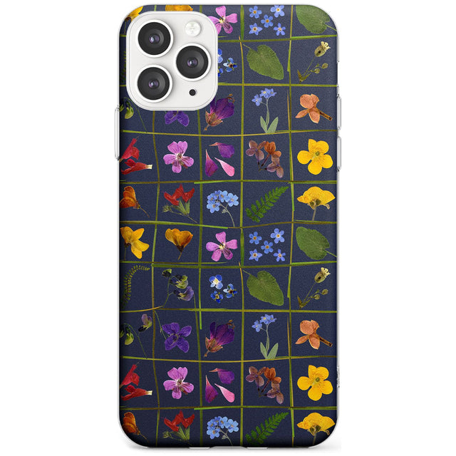Wildflower Grid Boxes Pattern - Navy Slim TPU Phone Case for iPhone 11 Pro Max