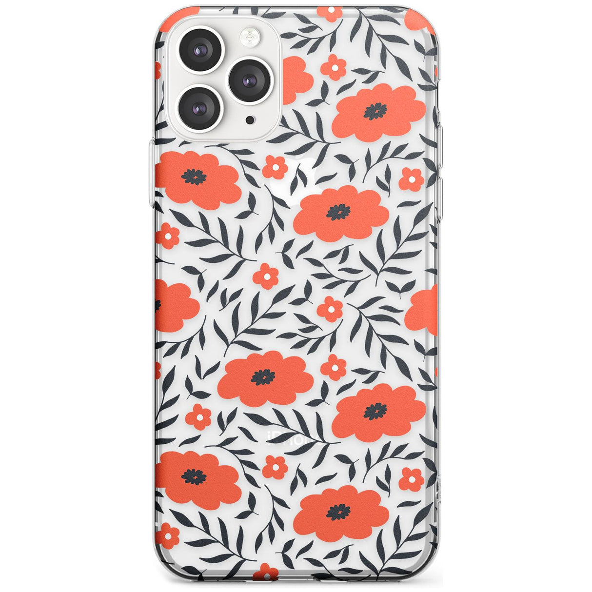 Red Poppy Transparent Floral Slim TPU Phone Case for iPhone 11 Pro Max