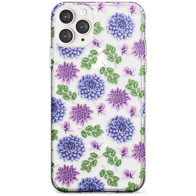 Purple Dahlias Transparent Floral Slim TPU Phone Case for iPhone 11 Pro Max