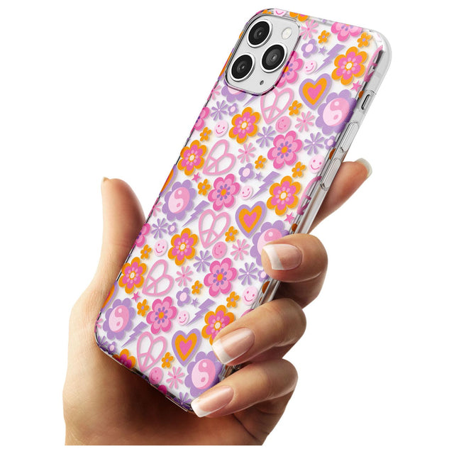 Peace, Love and Flowers Pattern Slim TPU Phone Case for iPhone 11 Pro Max