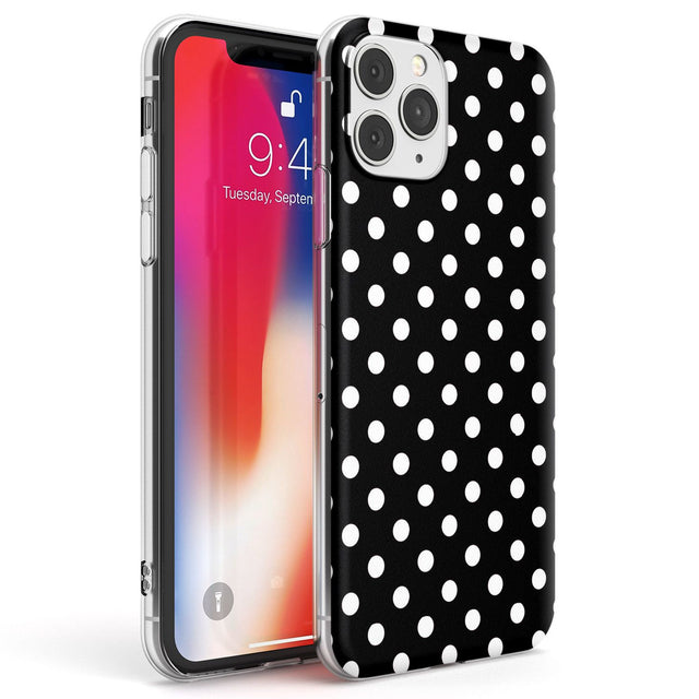 Designer Chic Black Polka Dot Phone Case iPhone 11 Pro Max / Clear Case,iPhone 11 Pro / Clear Case,iPhone 12 Pro Max / Clear Case,iPhone 12 Pro / Clear Case Blanc Space