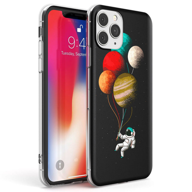 Astronaut Balloon Planets Phone Case iPhone 11 Pro Max / Clear Case,iPhone 11 Pro / Clear Case,iPhone 12 Pro Max / Clear Case,iPhone 12 Pro / Clear Case Blanc Space