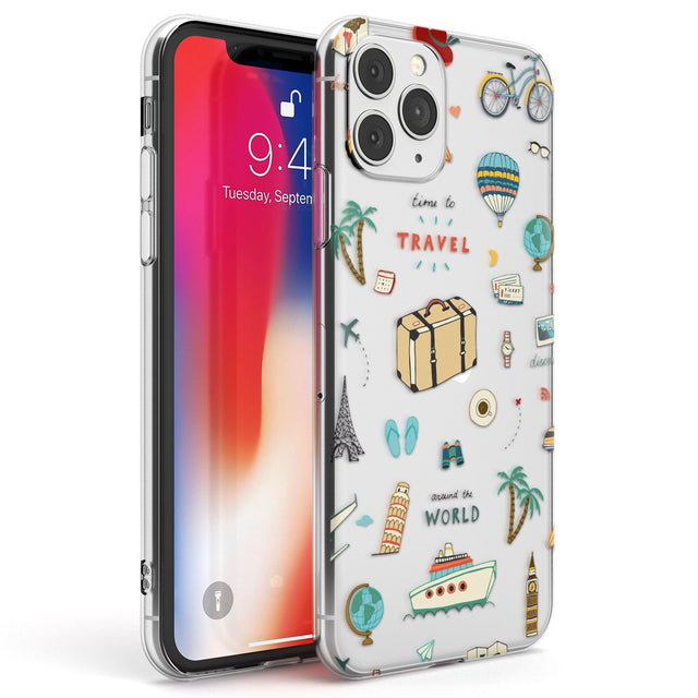 Cute Travel Pattern Transparent Phone Case iPhone 11 Pro Max / Clear Case,iPhone 11 Pro / Clear Case,iPhone 12 Pro Max / Clear Case,iPhone 12 Pro / Clear Case Blanc Space