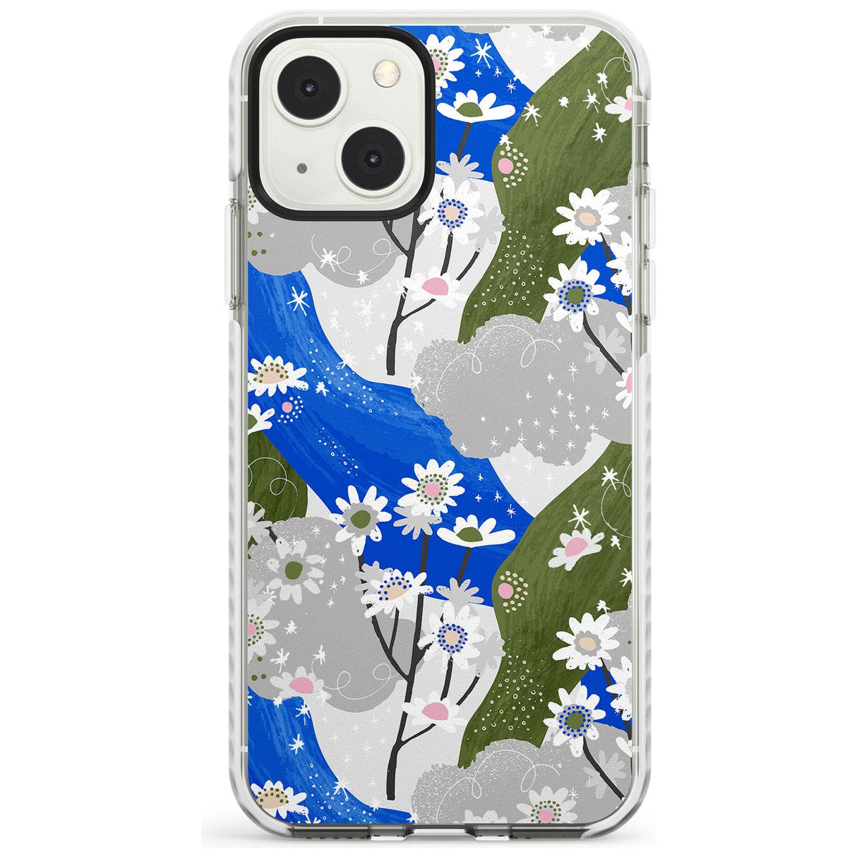 Blue & Grey Daisies Pattern Phone Case iPhone 13 Mini / Impact Case Blanc Space