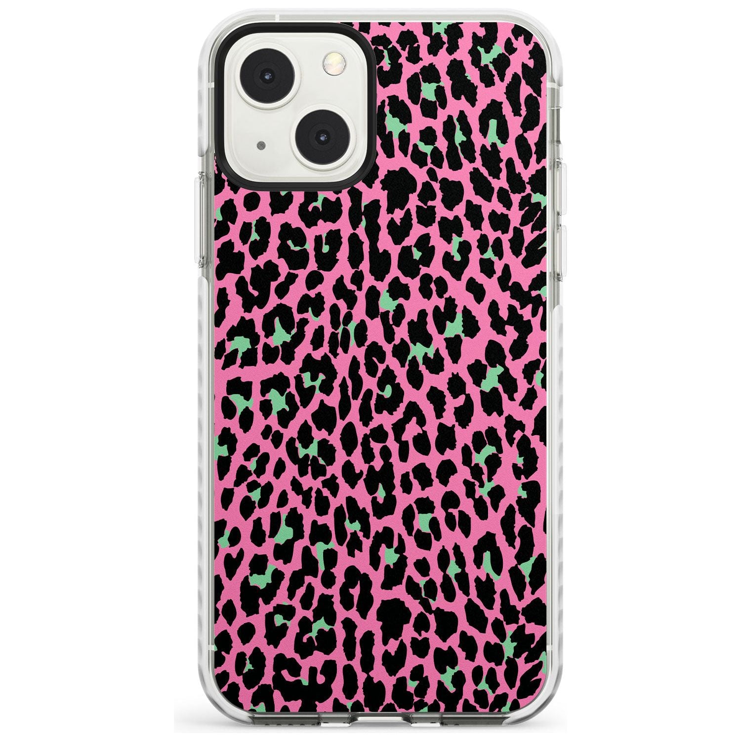 Green on Pink Leopard Print Pattern Phone Case iPhone 13 Mini / Impact Case Blanc Space