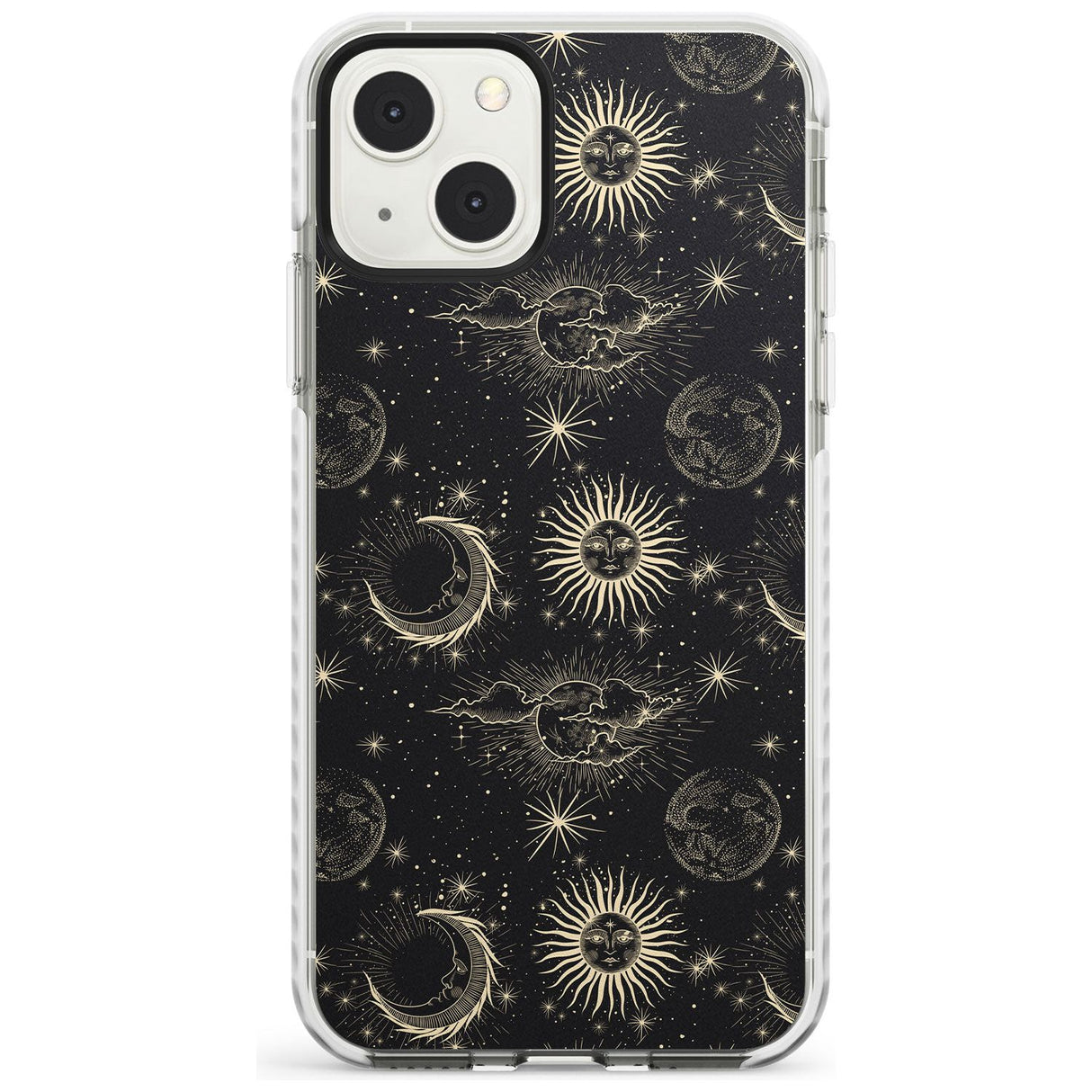 Large Suns, Moons & Clouds Astrological Phone Case iPhone 13 Mini / Impact Case Blanc Space