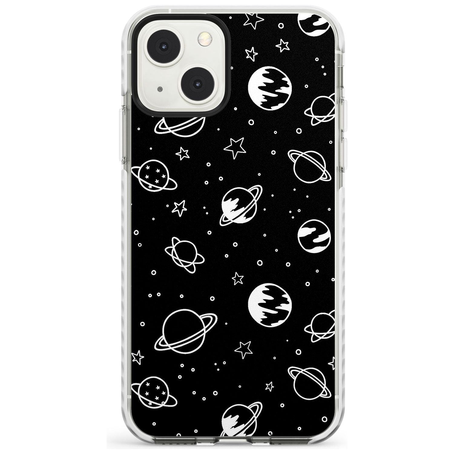 Cosmic Outer Space Design White on Black Phone Case iPhone 13 Mini / Impact Case Blanc Space