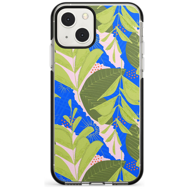 Fern Leaves Abstract Pattern Phone Case iPhone 13 Mini / Black Impact Case Blanc Space