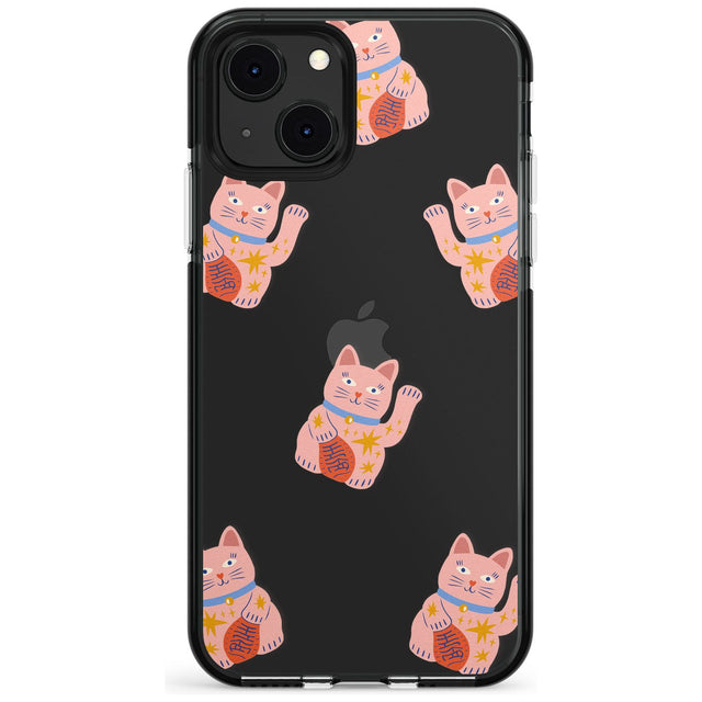 Waving Cat Pattern Black Impact Phone Case for iPhone 13 & 13 Mini