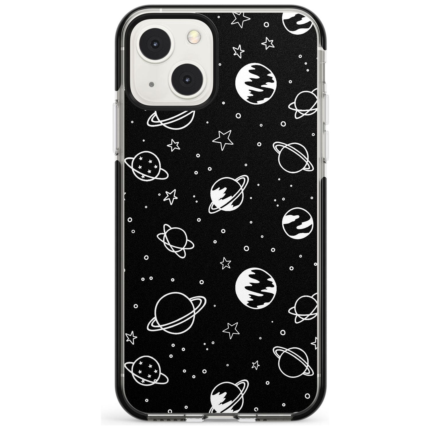 Cosmic Outer Space Design White on Black Phone Case iPhone 13 Mini / Black Impact Case Blanc Space