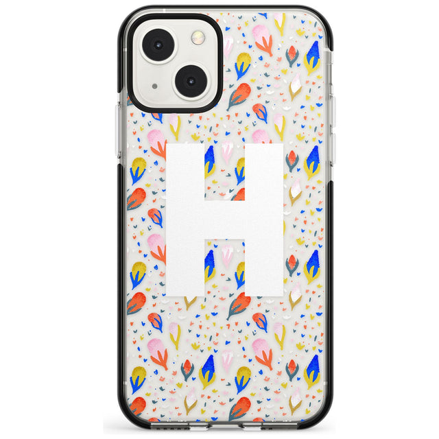 Personalised White Monogram Floral Custom Phone Case iPhone 13 Mini / Black Impact Case Blanc Space
