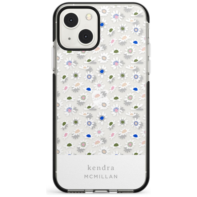 Personalised Grey & White Daisies Floral Design Custom Phone Case iPhone 13 Mini / Black Impact Case Blanc Space