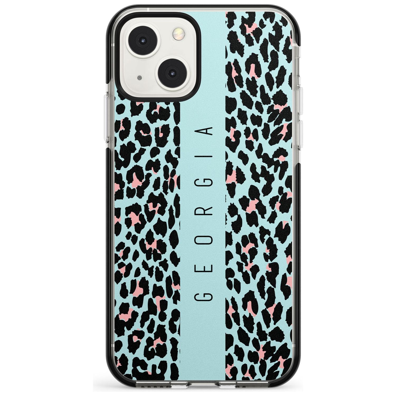 Personalised Blue Leopard Spots Custom Phone Case iPhone 13 Mini / Black Impact Case Blanc Space