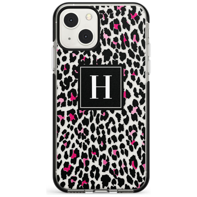 Personalised Pink Monogram Leopard Spots Custom Phone Case iPhone 13 Mini / Black Impact Case Blanc Space