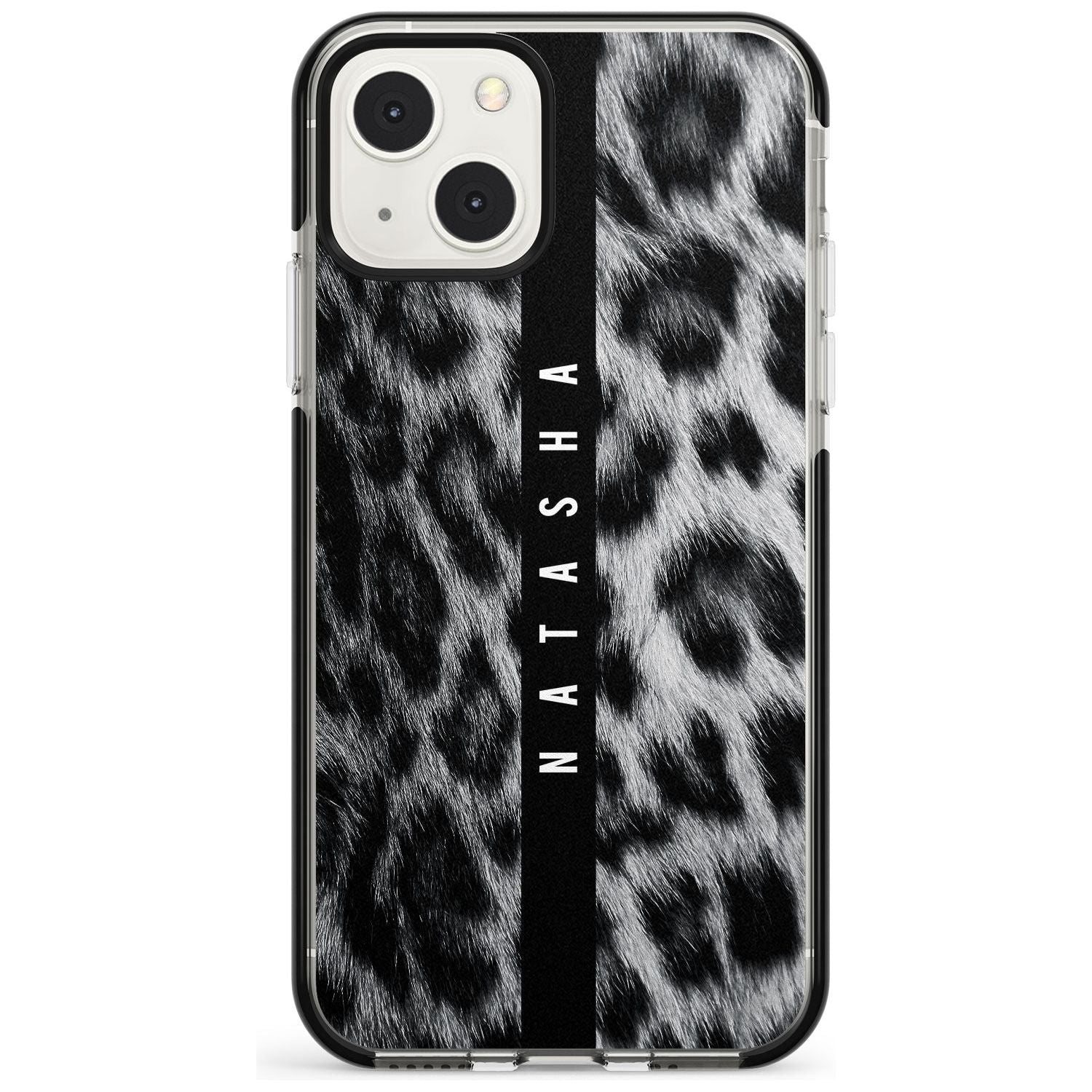 Personalised Snow Leopard Print Custom Phone Case iPhone 13 Mini / Black Impact Case Blanc Space