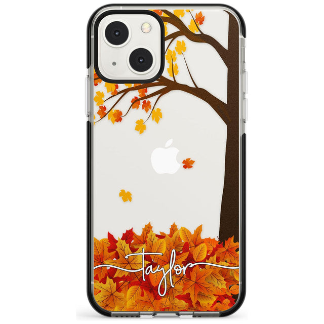 Personalised Autumn Leaves Black Impact Phone Case for iPhone 13 & 13 Mini