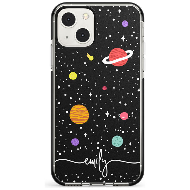 Personalised Cute Cartoon Planets Phone Case iPhone 13 Mini / Black Impact Case Blanc Space