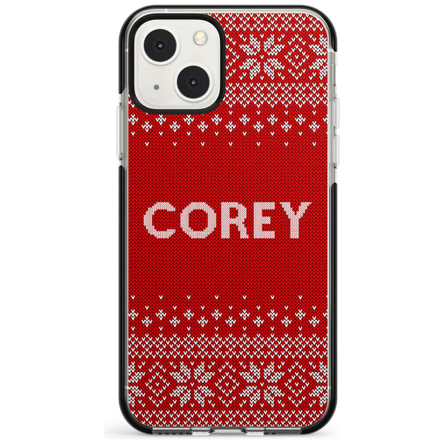 Personalised Red Christmas Knitted Jumper Black Impact Phone Case for iPhone 13 & 13 Mini