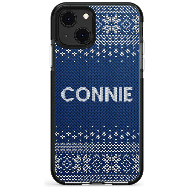 Personalised Blue Christmas Knitted Jumper Black Impact Phone Case for iPhone 13 & 13 Mini