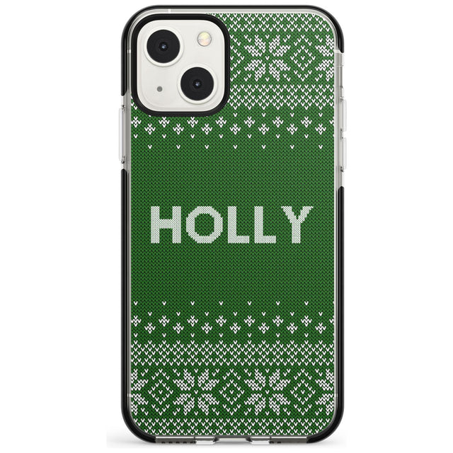 Personalised Green Christmas Knitted Jumper Black Impact Phone Case for iPhone 13 & 13 Mini