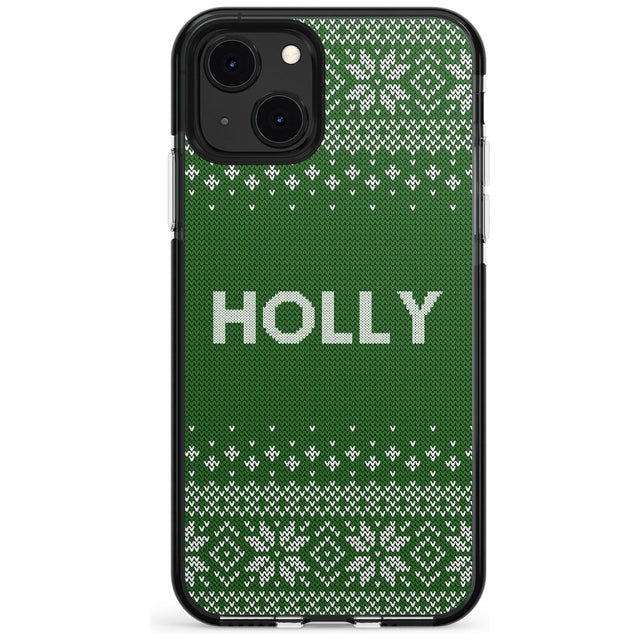 Personalised Green Christmas Knitted Jumper Black Impact Phone Case for iPhone 13 & 13 Mini