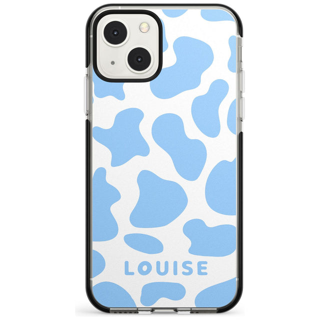 Personalised Blue and White Cow Print Black Impact Phone Case for iPhone 13 & 13 Mini