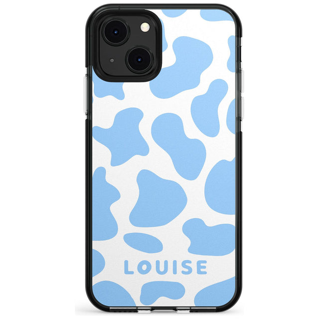 Personalised Blue and White Cow Print Black Impact Phone Case for iPhone 13 & 13 Mini