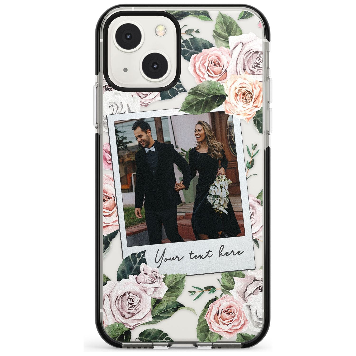 Personalised Floral Instant Film Photo Custom Phone Case iPhone 13 Mini / Black Impact Case Blanc Space