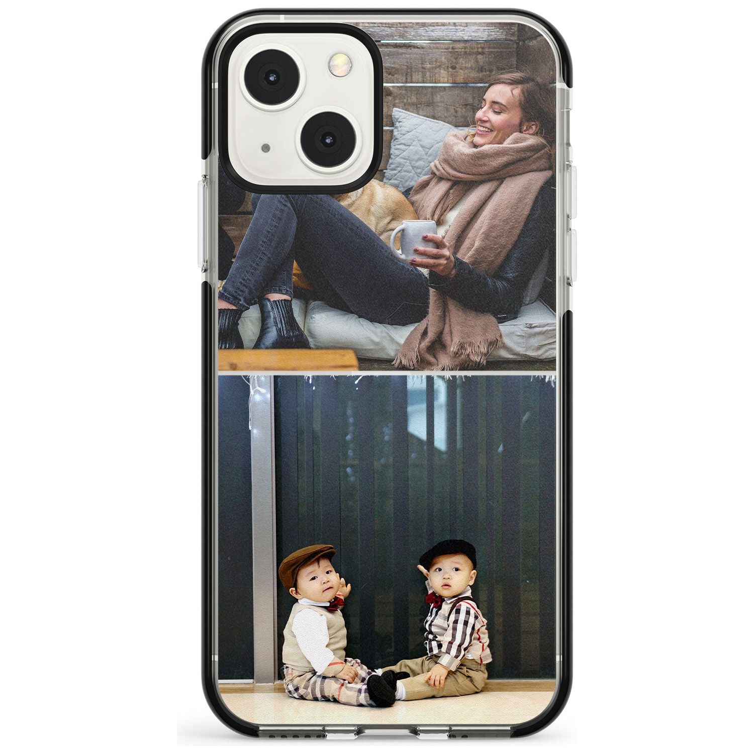 Personalised 2 Photo Grid Custom Phone Case iPhone 13 Mini / Black Impact Case Blanc Space