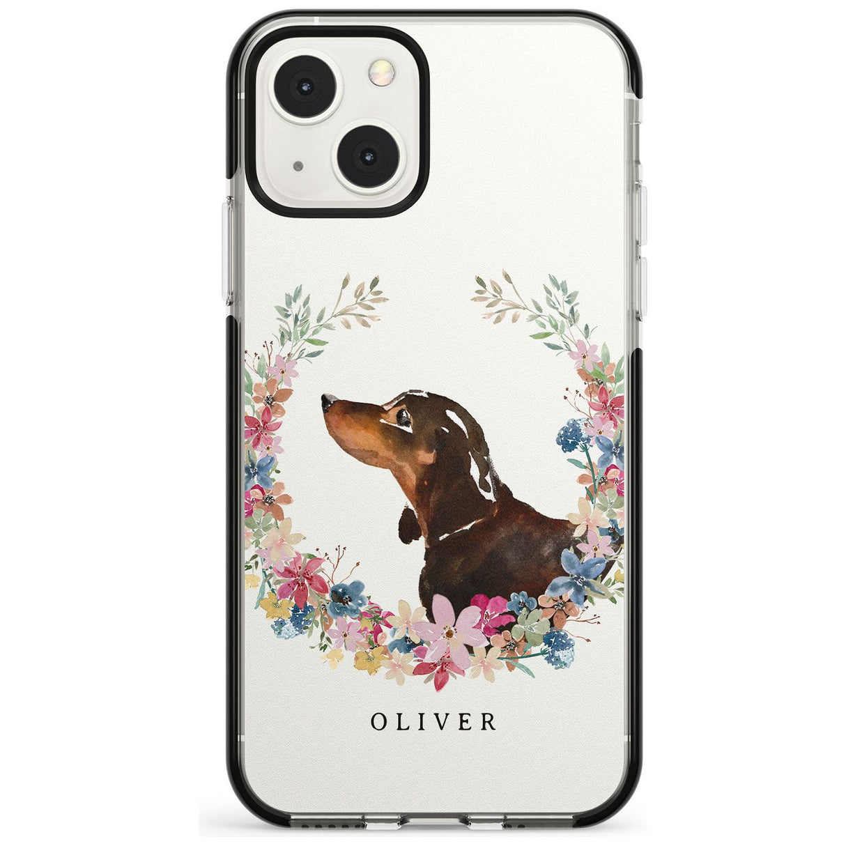 Personalised Black & Tan Dachshund - Watercolour Dog Portrait Custom Phone Case iPhone 13 Mini / Black Impact Case Blanc Space
