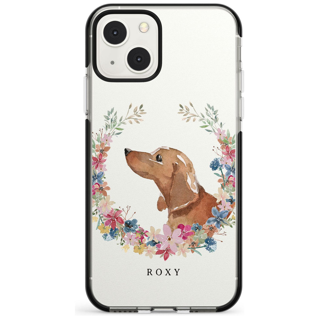Personalised Tan Dachshund - Watercolour Dog Portrait Custom Phone Case iPhone 13 Mini / Black Impact Case Blanc Space