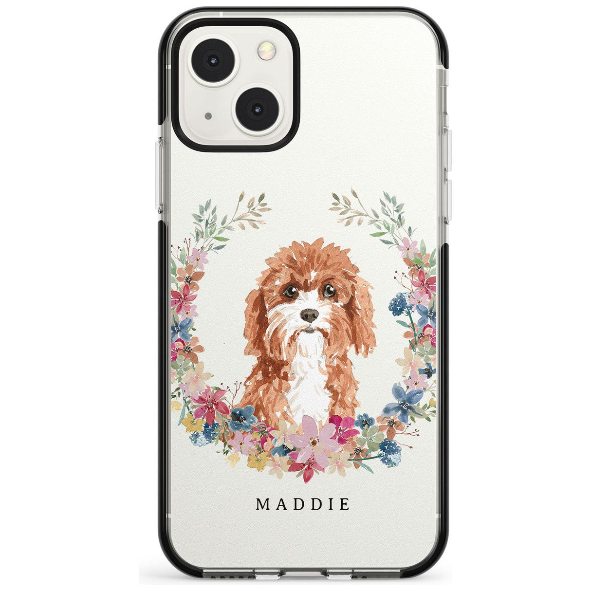 Personalised Cavapoo - Watercolour Dog Portrait Custom Phone Case iPhone 13 Mini / Black Impact Case Blanc Space