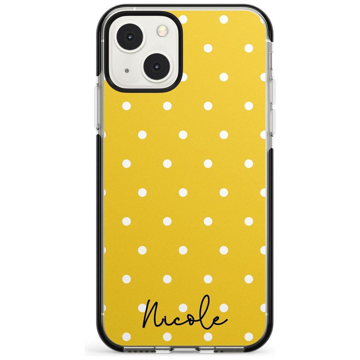 Personalised Yellow Polka Dot Custom Phone Case iPhone 13 Mini / Black Impact Case Blanc Space