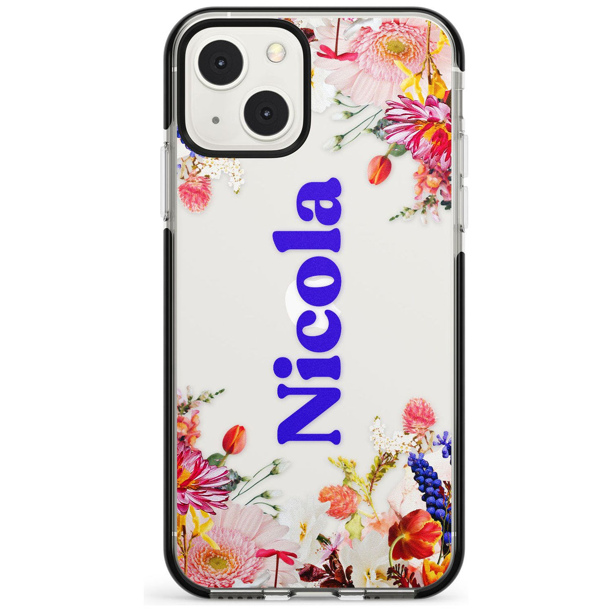 Personalised Text with Floral Borders Custom Phone Case iPhone 13 Mini / Black Impact Case Blanc Space