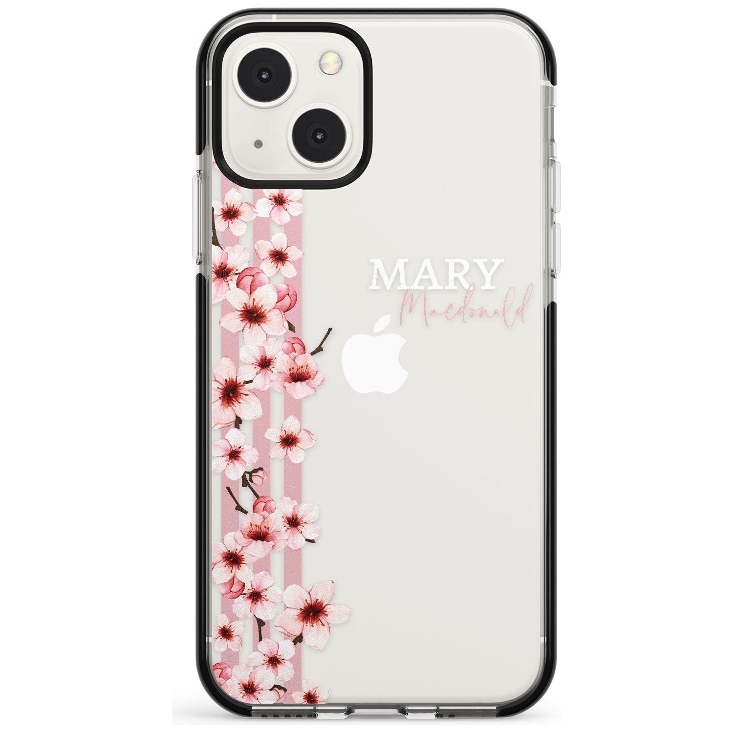 Personalised Cherry Blossoms & Stripes Custom Phone Case iPhone 13 Mini / Black Impact Case Blanc Space