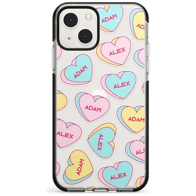 Personalised Text Love Hearts Custom Phone Case iPhone 13 Mini / Black Impact Case Blanc Space
