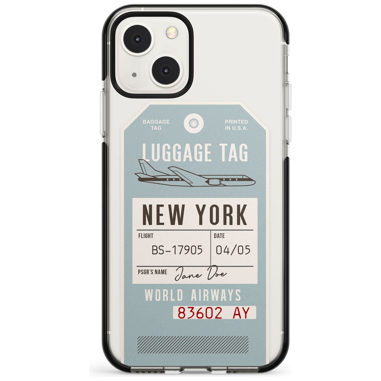 Personalised Vintage USA Luggage Tag Custom Phone Case iPhone 13 Mini / Black Impact Case Blanc Space