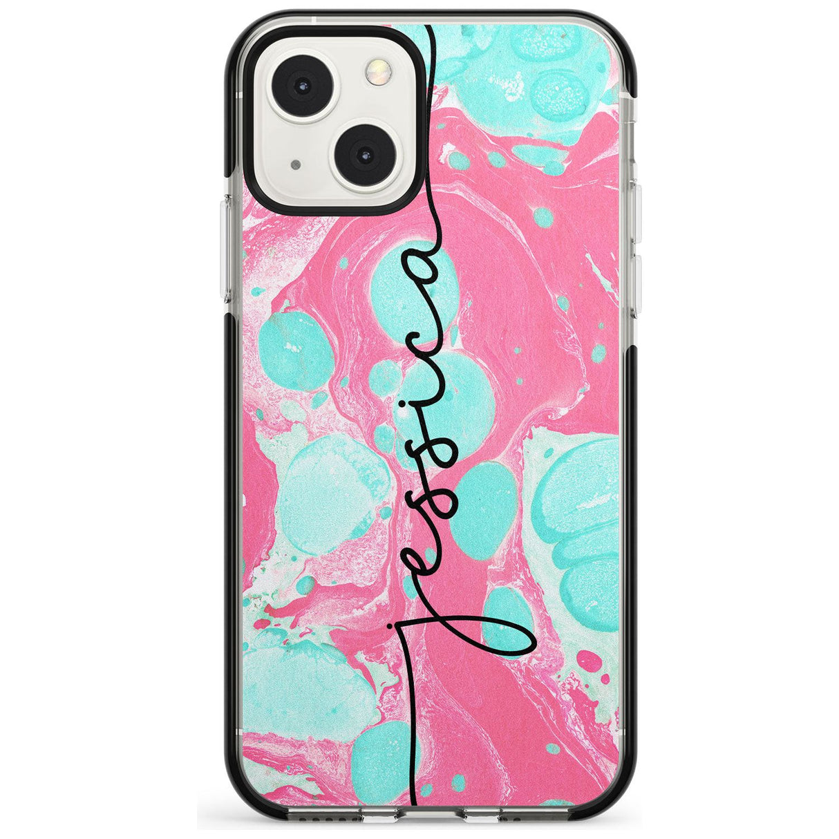 Personalised Turquoise & Pink - Marbled Custom Phone Case iPhone 13 Mini / Black Impact Case Blanc Space