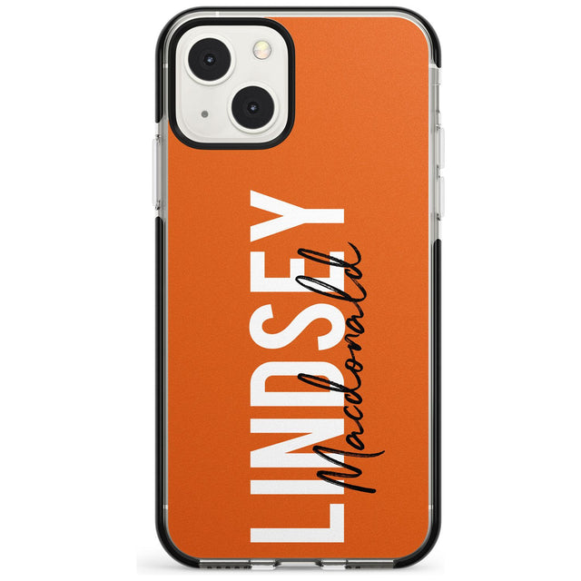 Personalised Bold Name: Orange Custom Phone Case iPhone 13 Mini / Black Impact Case Blanc Space