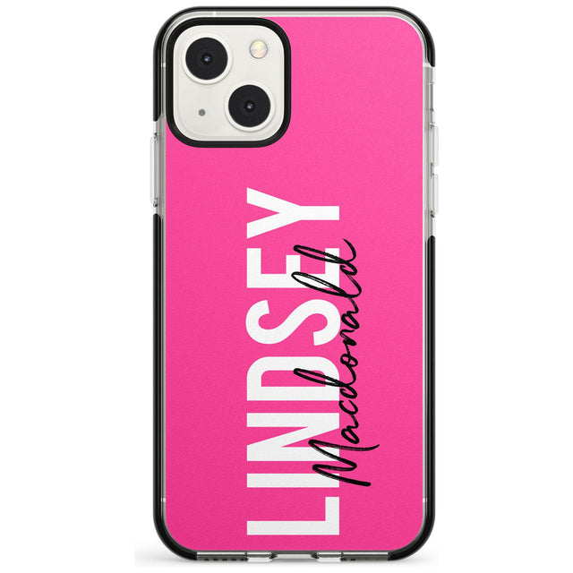 Personalised Bold Name: Pink Custom Phone Case iPhone 13 Mini / Black Impact Case Blanc Space