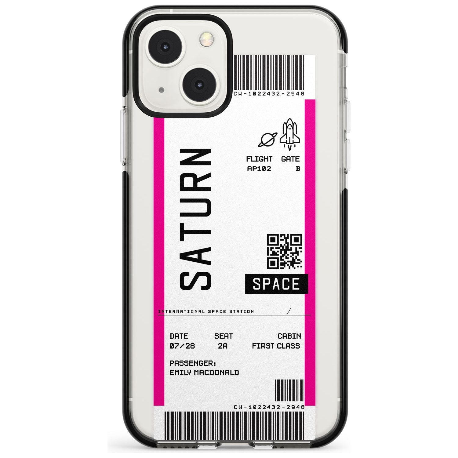 Personalised Saturn Space Travel Ticket Custom Phone Case iPhone 13 Mini / Black Impact Case Blanc Space