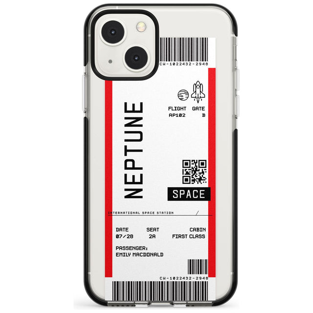 Personalised Neptune Space Travel Ticket Custom Phone Case iPhone 13 Mini / Black Impact Case Blanc Space