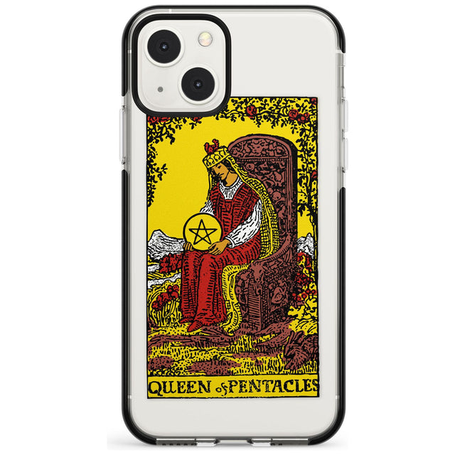 Personalised Queen of Pentacles Tarot Card - Colour Phone Case iPhone 13 Mini / Black Impact Case Blanc Space
