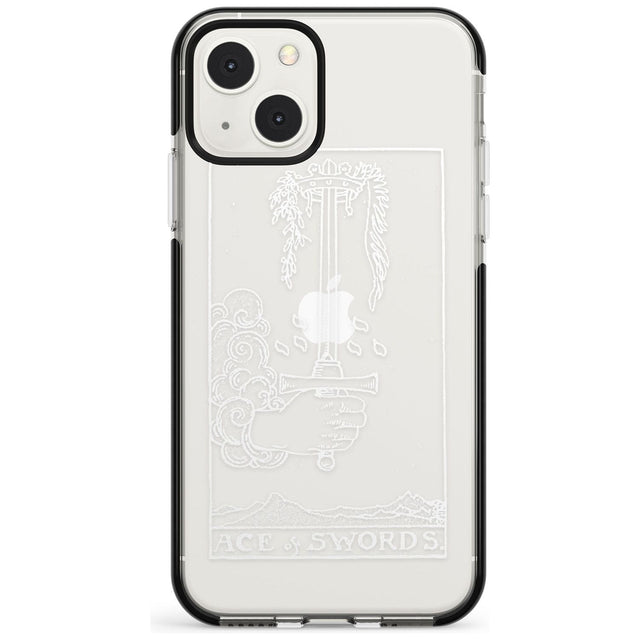 Personalised Ace of Swords Tarot Card - White Transparent Custom Phone Case iPhone 13 Mini / Black Impact Case Blanc Space