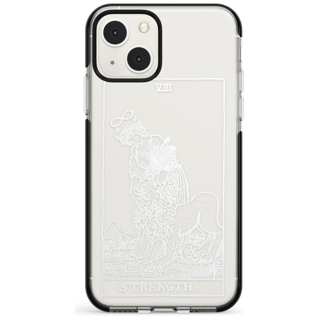Personalised Strength Tarot Card - White Transparent Custom Phone Case iPhone 13 Mini / Black Impact Case Blanc Space