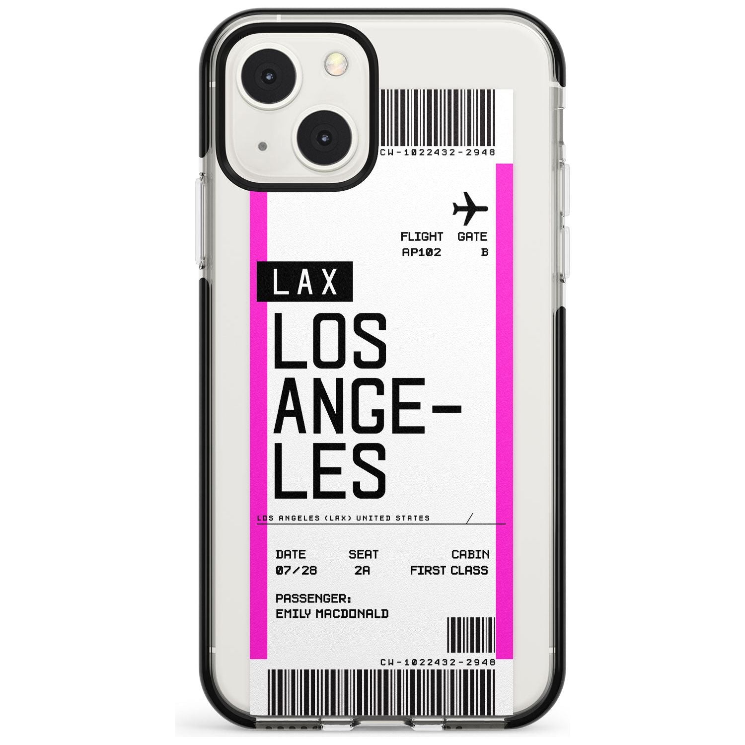 Personalised Los Angeles Boarding Pass Custom Phone Case iPhone 13 Mini / Black Impact Case Blanc Space