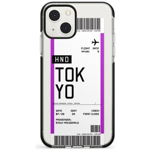Personalised Tokyo Boarding Pass Custom Phone Case iPhone 13 Mini / Black Impact Case Blanc Space