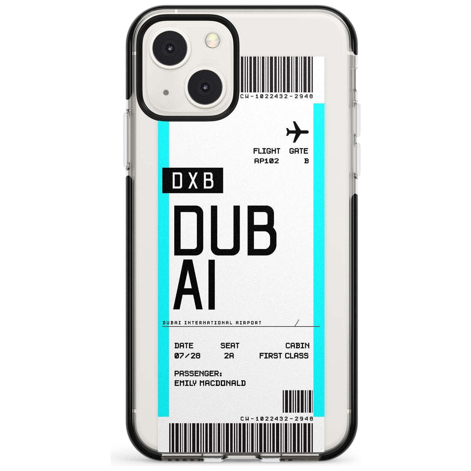 Personalised Dubai Boarding Pass Custom Phone Case iPhone 13 Mini / Black Impact Case Blanc Space